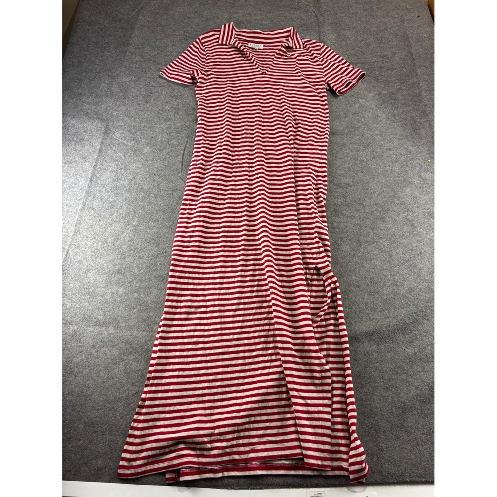 Velvet by Graham & Spencer Red White Striped V-Neck Maxi Dress XS Short Sleeve